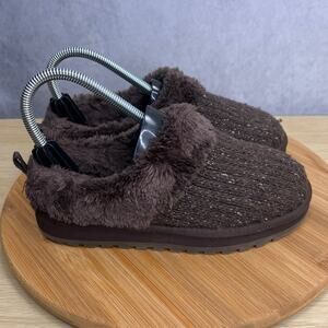 Skechers Womens Keepsakes Postage Slippers Size 6 Chocolate Brown Knit Fur Trim